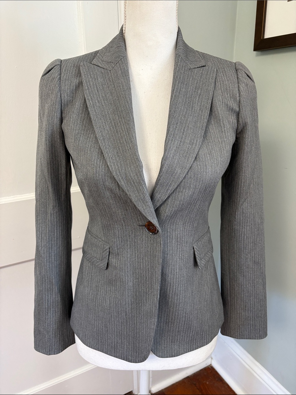 Tahari Arthur S. Levine Tailored Gray Pinstripe Women's Blazer Single-Button 0P